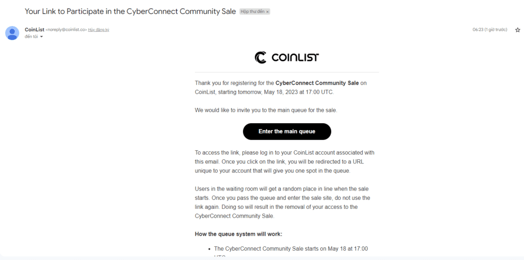 Coinlist Email notifications