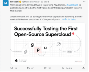 Akash Network tweet lại thông báo từ Messari