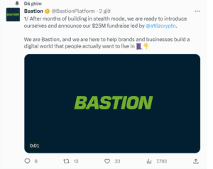 Bastion có bài thông báo chính thức với người dùng khoản đầu tư từ A16z trên trang chủ Twitter (X) của mình.