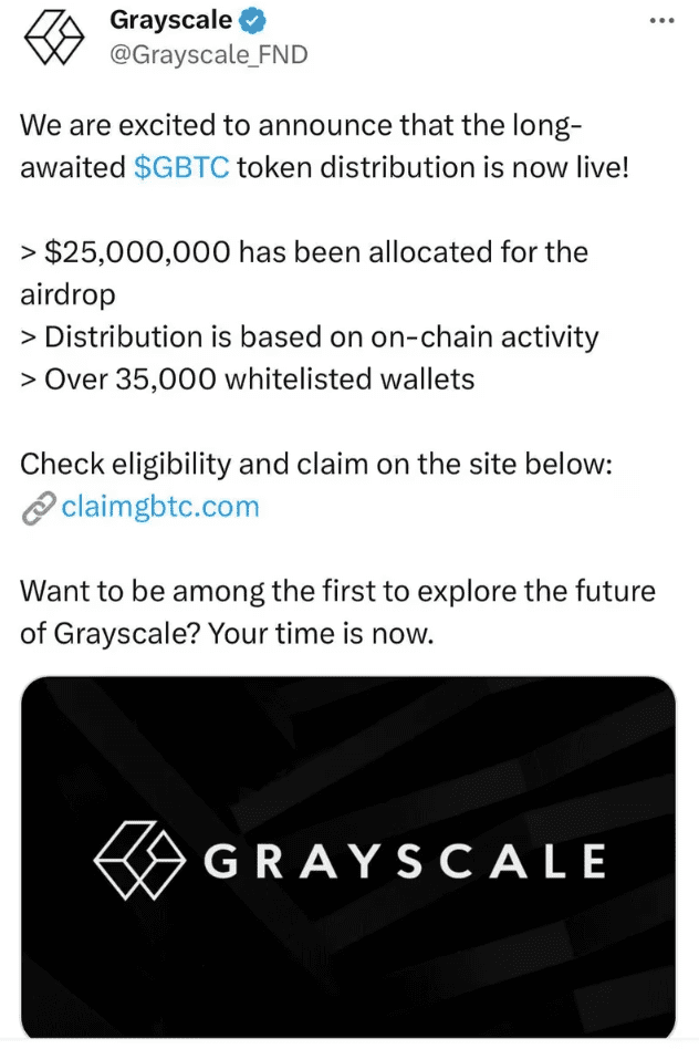Một cuộc đua giả mạo giá trị 25 triệu đô la Mỹ của token mang tên GBTC ( trên X )- những chữ cái thường được liên kết với Grayscale Bitcoin Trust - là một trò giả mạo rõ ràng 