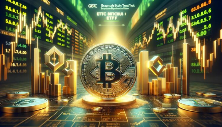 DALL·E 2023 11 27 15.07.21 Hyperrealistic cover image for a news story with the headline GBTC discount narrows to 8 alongside Grayscale Bitcoin ETF optimism. The focus is on